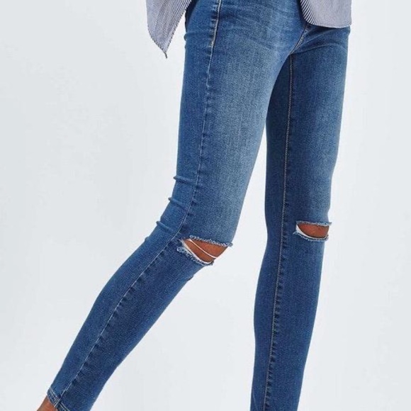 Topshop Denim - TOPSHOP Moto Leigh Skinny Rip Knee Jeans
